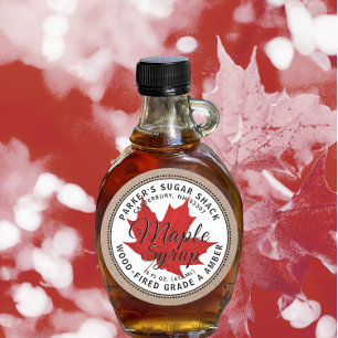 Adesivo Redondo Kraft Maple Syrup Label Red Maple Leaf