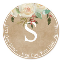 Kraft Paper Floral Holiday Monograma Endereço de D