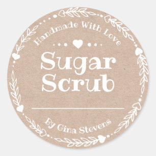 Adesivo Redondo Kraft Paper Handmade Sugar Scrub