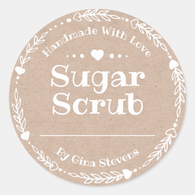 Adesivo Redondo Kraft Paper Handmade Sugar Scrub (Frente)