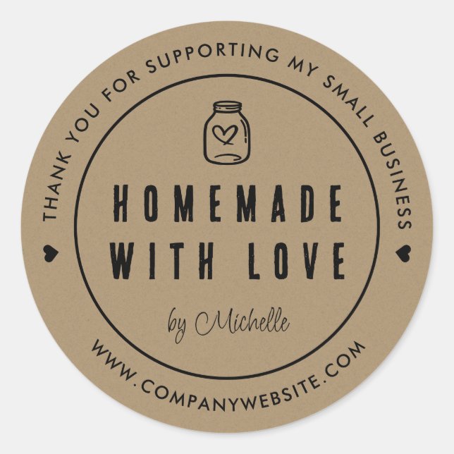Adesivo Redondo Kraft Paper Homemade with Love Obrigado (Frente)