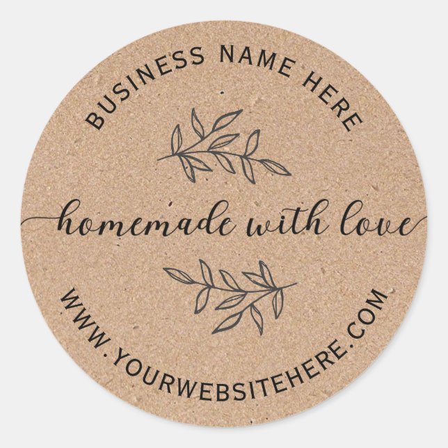 Adesivo Redondo Kraft Paper Simples Homemade Com Amor (Frente)