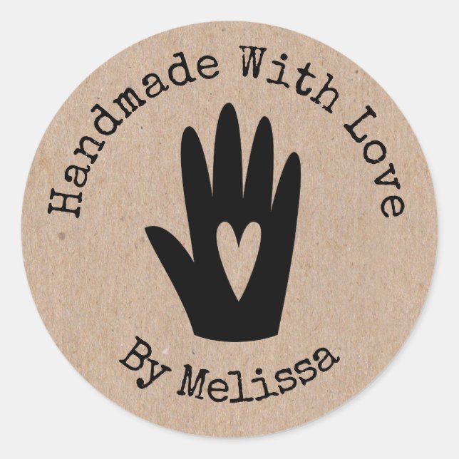 Adesivo Redondo Kraft Rustic Handmade with love (Frente)