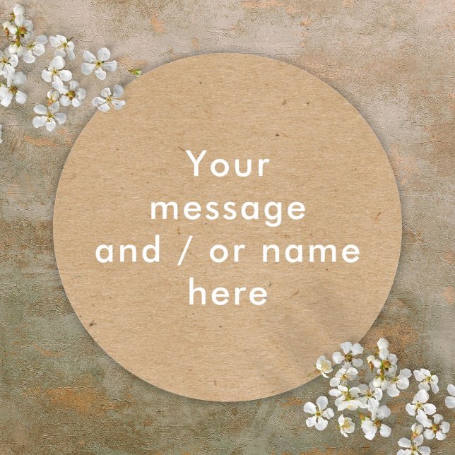 Adesivo Redondo Kraft Rustico Minimalista Personalizado (Minimalist Rustic Kraft Personalized Classic Round Sticker)