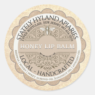 Adesivo Redondo Kraft Scallop French Filagree Honeybee Lip Balm