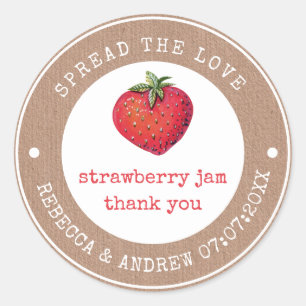 Adesivo Redondo kraft Spread The Love Strawberry Jam Wedpar Favor