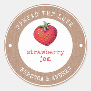 Adesivo Redondo kraft Spread The Love Strawberry Jam Wedpar Favor