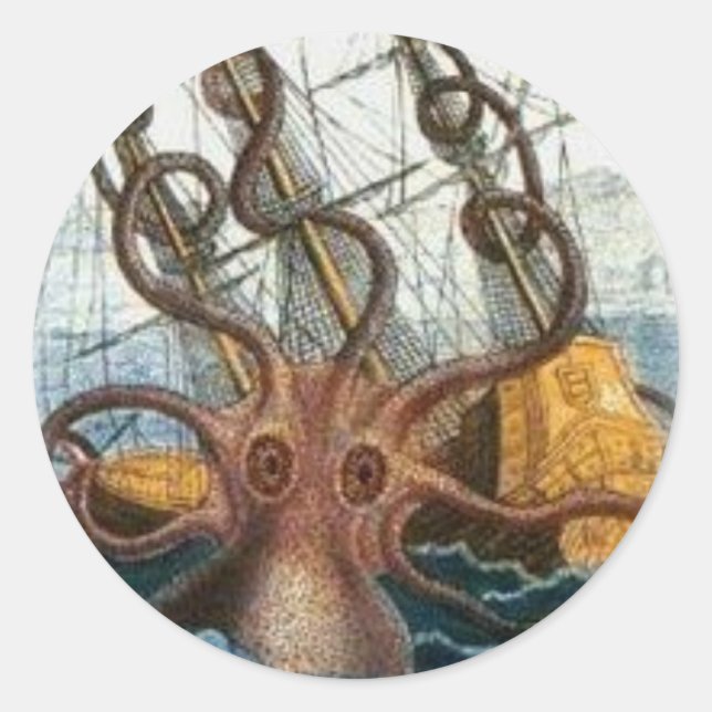 Adesivo Redondo Kraken por Pierre Denys de Montfort, 1801 (Frente)