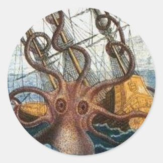 Adesivo Redondo Kraken Steampunk Octopus Vintage