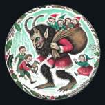 Adesivo Redondo Krampus Christmas<br><div class="desc">O "Natal Krampus" tornou-se uma reviravolta humorística e maldosa nas celebrações tradicionais de férias. Este lado mais sombrio da estação abraça o folclore de Krampus, uma criatura mítica das tradições alpinas que contrasta com as figuras de férias comuns. O humor de Natal Krampus traz uma vantagem divertida para Yule e...</div>
