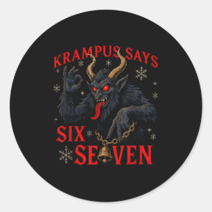 Adesivo Redondo Krampus Engraçado Diz Seis Sete 6 7 Meme Natal Xm