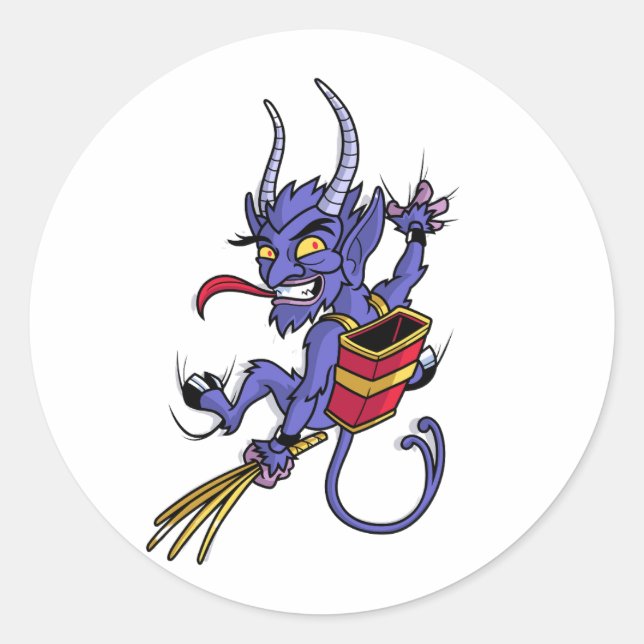 Adesivo Redondo Krampus está chegando no personagem de desenho ani (Frente)