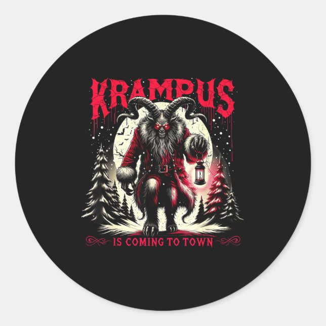Adesivo Redondo Krampus Is Coming To Town Dark Christmas Horror Xm (Frente)