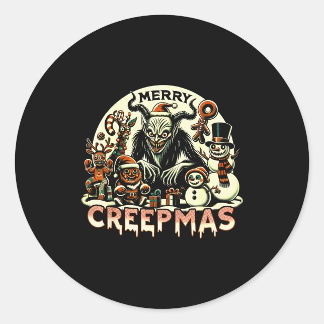 Adesivo Redondo Krampus Merry Creepmas Christmas 30’s Retro Cartoo (Frente)