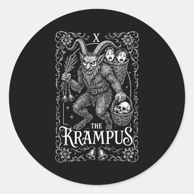 Adesivo Redondo Krampus Tarot Card Design Christmas Season Evil Pa (Frente)