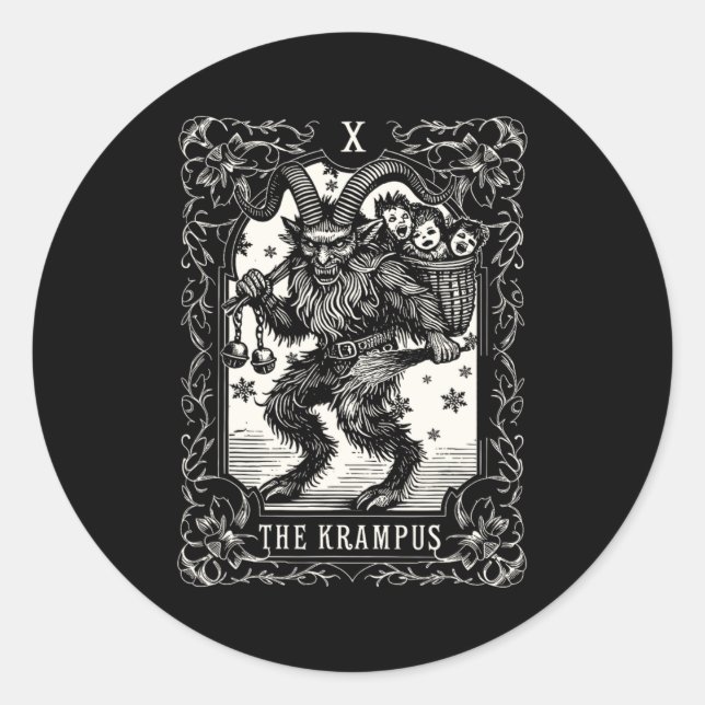 Adesivo Redondo Krampus Tarot Card Design Christmas Season Evil Pa (Frente)