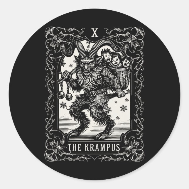 Adesivo Redondo Krampus Tarot Card Design Christmas Season Evil Pa (Frente)