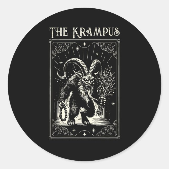 Adesivo Redondo Krampus Tarot Card Design Christmas Season Evil Pa (Frente)