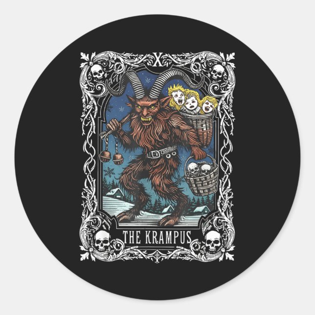 Adesivo Redondo Krampus Tarot Card Design Christmas Season Evil Pa (Frente)