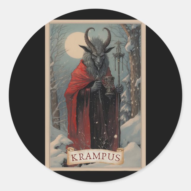 Adesivo Redondo Krampus Tarot Card Design Xmas Hail Papais noeis C (Frente)