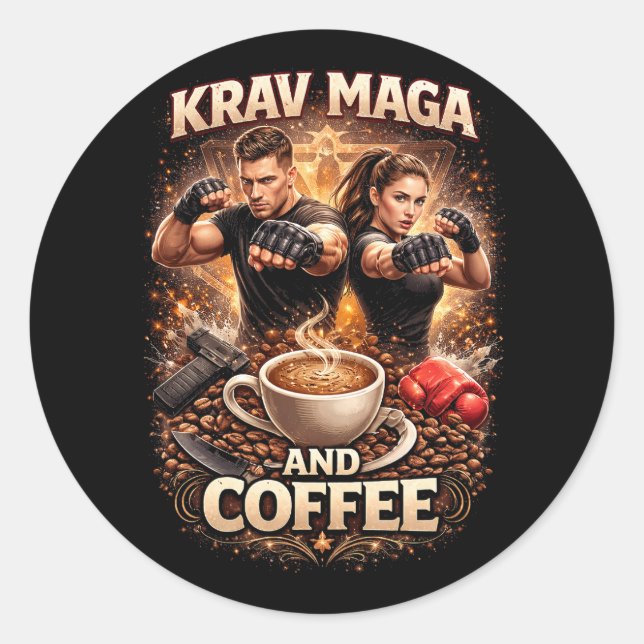 Adesivo Redondo Krav Maga e Café (Frente)