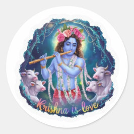 Adesivo Redondo Krishna é Love Sticker: Devoção divina