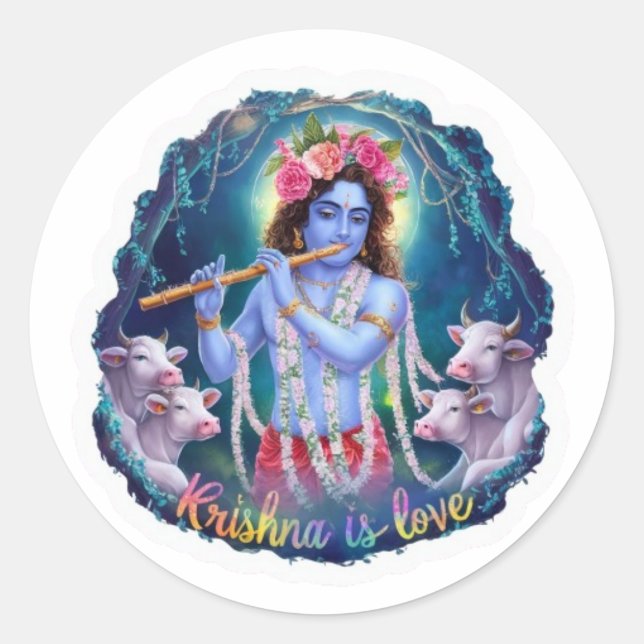Adesivo Redondo Krishna é Love Sticker: Devoção divina (Frente)