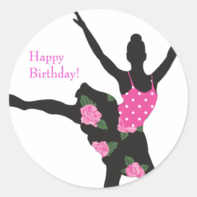 Adesivo Redondo KRW Ballerina Rosa Happy Birthday Sticker (Frente)