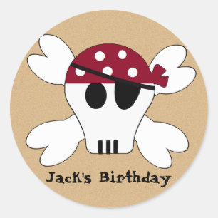 Adesivo Redondo KRW - Crânio de Pirata e Crossbone - Aniversário