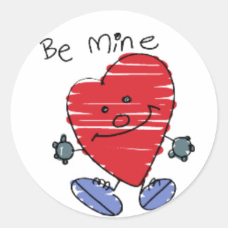 Adesivo Redondo KRW Cute Be Mine Heart Namorados