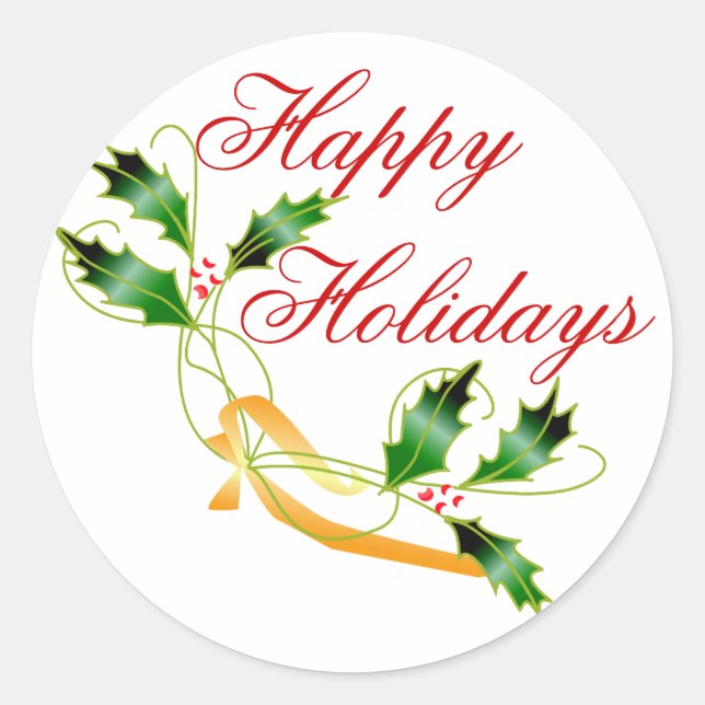 Adesivo Redondo KRW Feliz Feriados Holly (Frente)