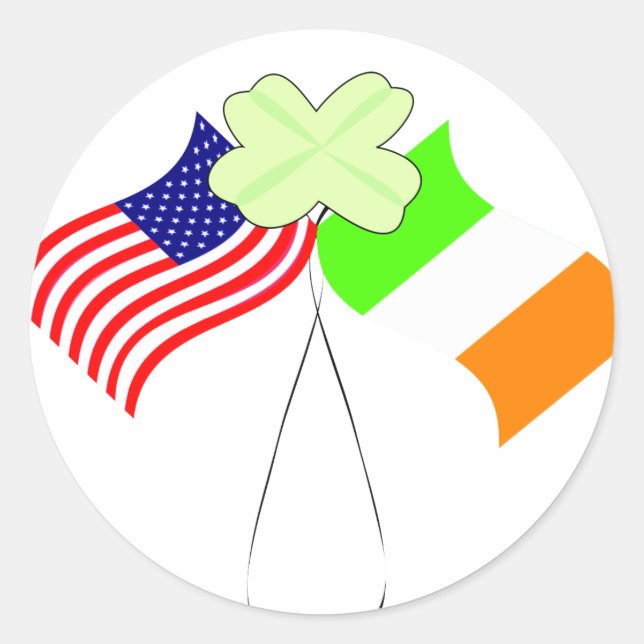 Adesivo Redondo KRW Irish American Flags e Shamrock (Frente)