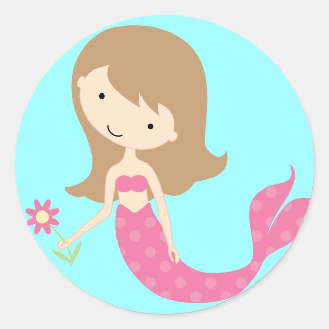 Adesivo Redondo KRW Sereia rosa-branca (Frente)