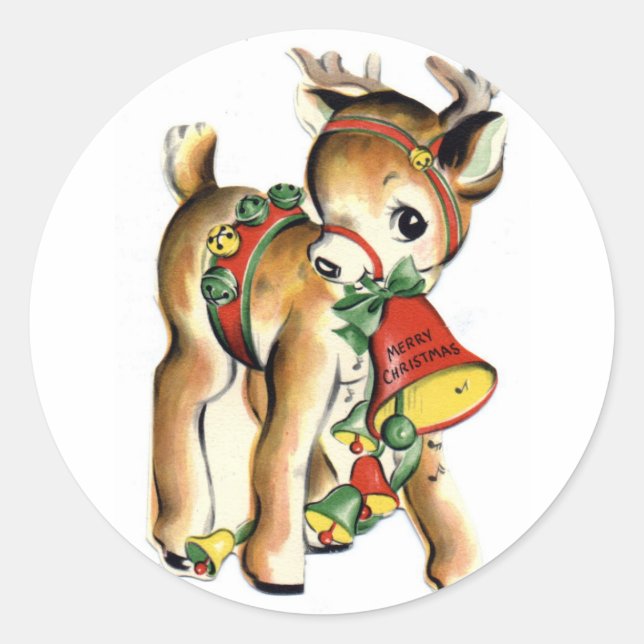 Adesivo Redondo KRW Vintage Cute Lil Reindeer Sticker Holiday (Frente)