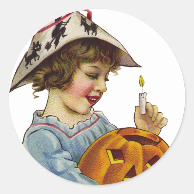 Adesivo Redondo KRW Vintage Girl e Jack O' Lantern Sticker (Frente)