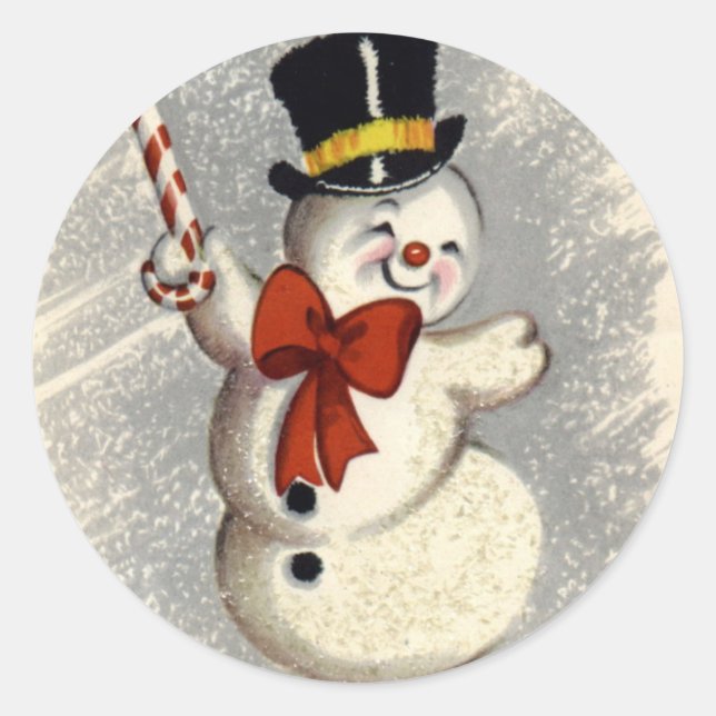 Adesivo Redondo KRW Vintage Happy Snowman Stick (Frente)