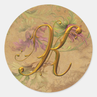 Adesivo Redondo KRW Vintage Vintage Floral Dourado K Monograma Sea