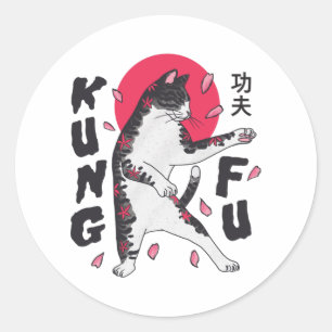 Adesivo Redondo Kung Fu Cat