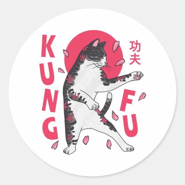 Adesivo Redondo Kung Fu Cat (Frente)