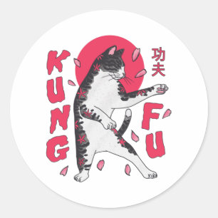 Adesivo Redondo Kung Fu Cat