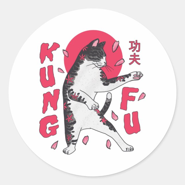 Adesivo Redondo Kung Fu Cat (Frente)