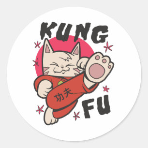 Adesivo Redondo Kung Fu Cat