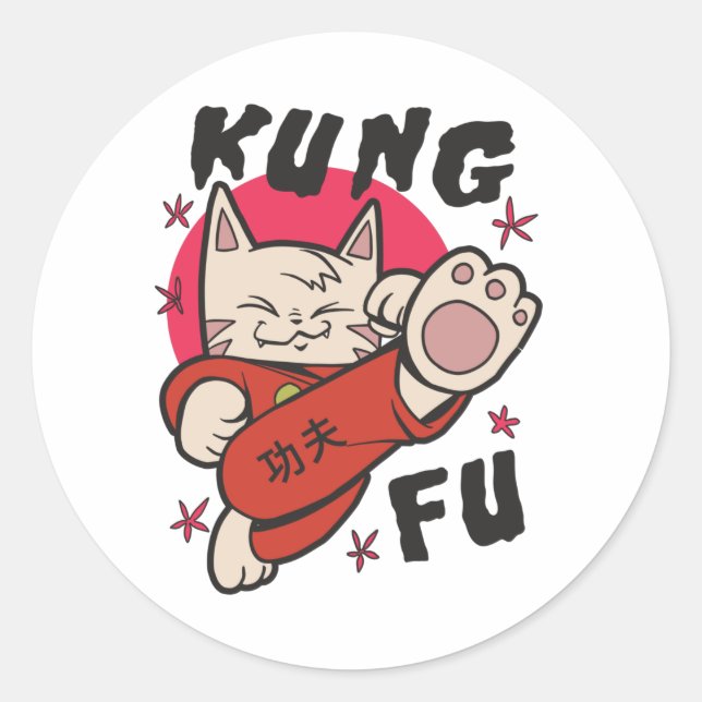 Adesivo Redondo Kung Fu Cat (Frente)