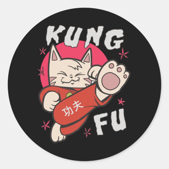 Adesivo Redondo Kung Fu Cat (Frente)