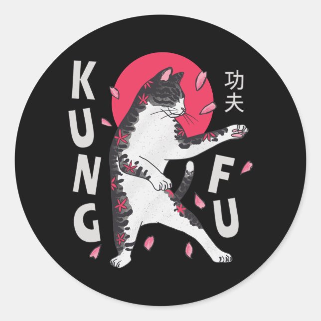 Adesivo Redondo Kung Fu Cat (Frente)