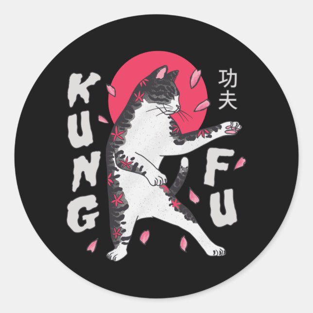 Adesivo Redondo Kung Fu Cat (Frente)