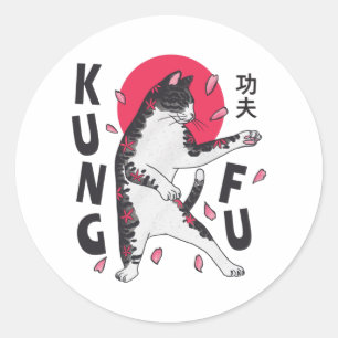 Adesivo Redondo Kung Fu Cat