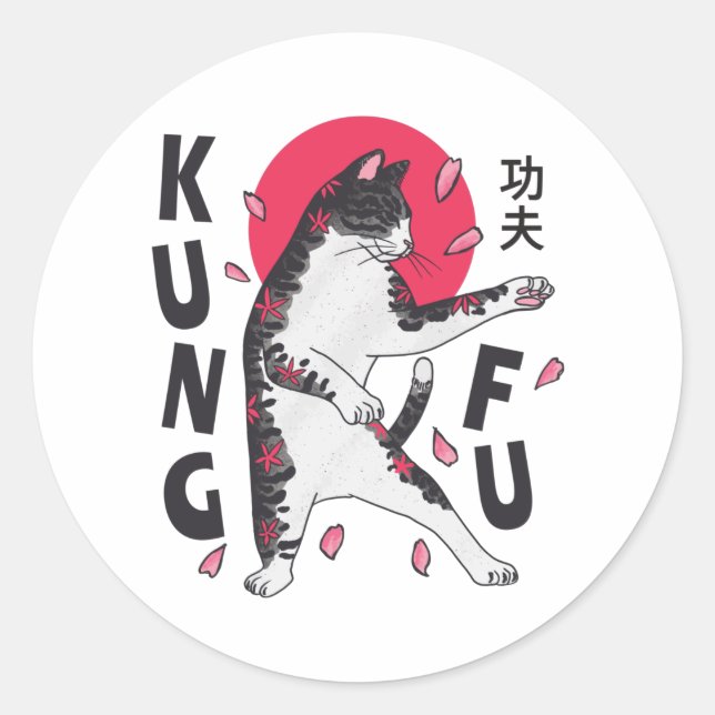 Adesivo Redondo Kung Fu Cat (Frente)