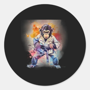 Adesivo Redondo Kung Fu Macaco Aquarela Kickboxing Mma Amante de M