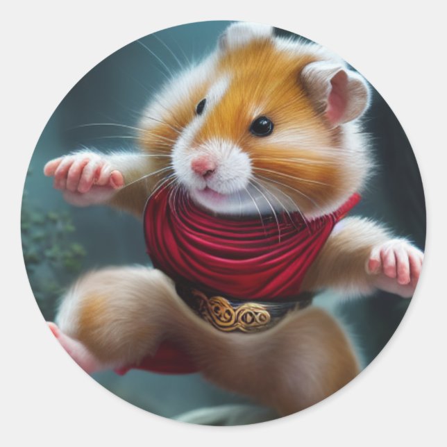 Adesivo Redondo Kungfu Hamster fofo (Frente)